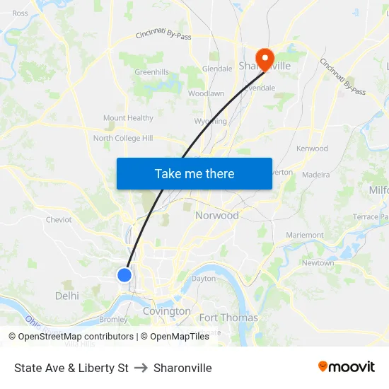 State Ave & Liberty St to Sharonville map