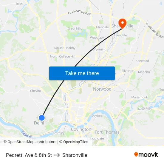 Pedretti Ave & 8th St to Sharonville map