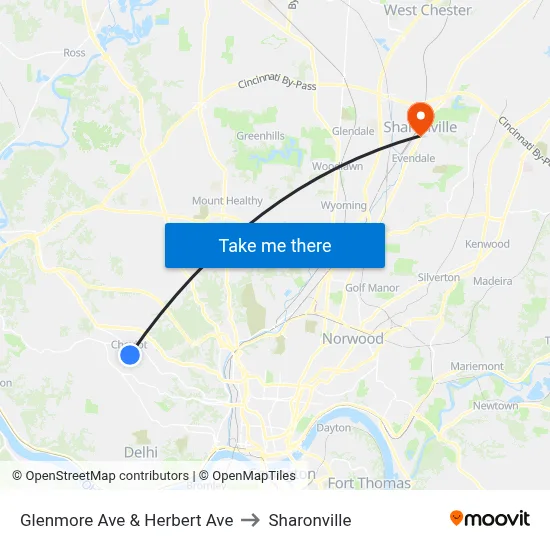 Glenmore Ave & Herbert Ave to Sharonville map