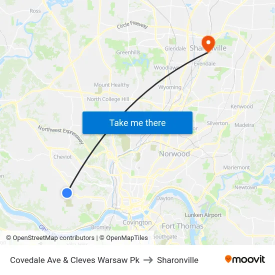 Covedale Ave & Cleves Warsaw Pk to Sharonville map