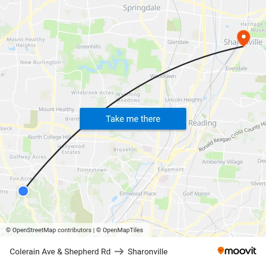 Colerain Ave & Shepherd Rd to Sharonville map