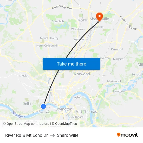 River Rd & Mt Echo Dr to Sharonville map