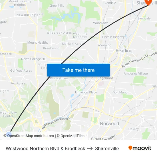 Westwood Northern Blvd & Brodbeck to Sharonville map