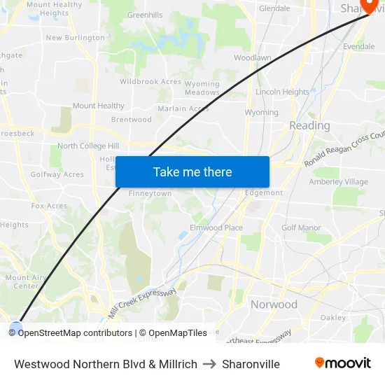 Westwood Northern Blvd & Millrich to Sharonville map