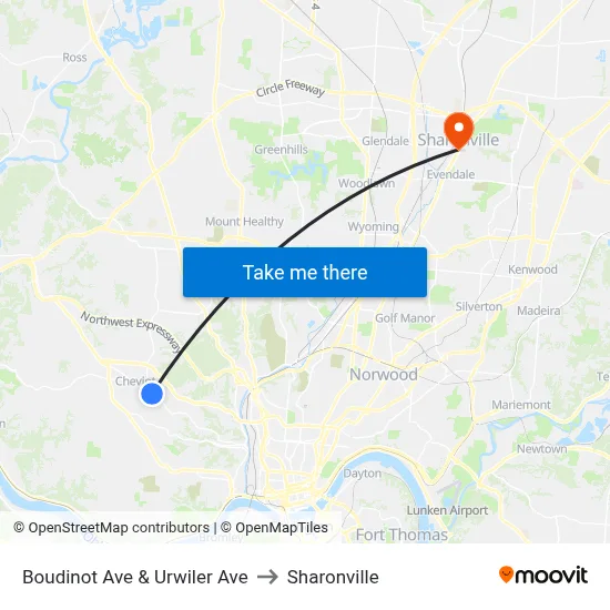 Boudinot Ave & Urwiler Ave to Sharonville map