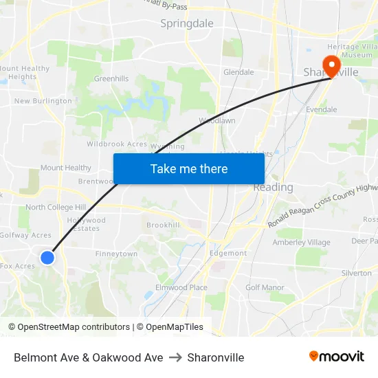 Belmont Ave & Oakwood Ave to Sharonville map