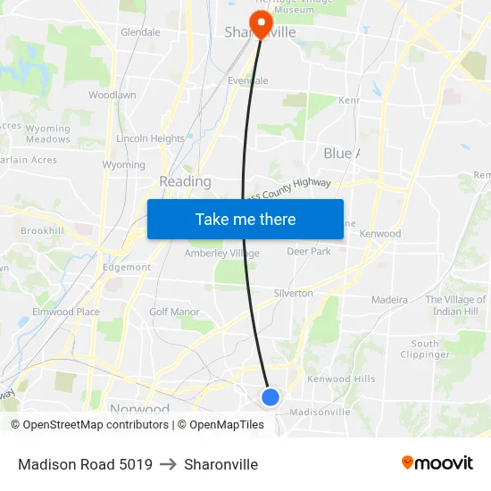 Madison Road 5019 to Sharonville map