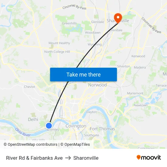 River Rd & Fairbanks Ave to Sharonville map