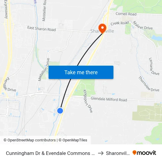 Cunningham Dr & Evendale Commons Dr to Sharonville map