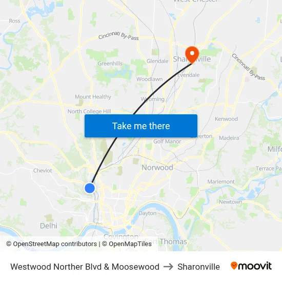 Westwood Norther Blvd & Moosewood to Sharonville map