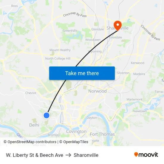 W. Liberty St & Beech Ave to Sharonville map
