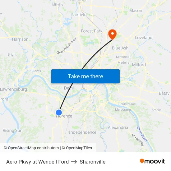 Aero Pkwy at Wendell Ford to Sharonville map
