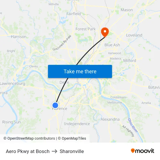 Aero Pkwy at Bosch to Sharonville map