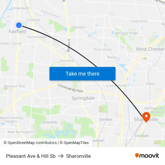 Pleasant Ave & Hill Sb to Sharonville map