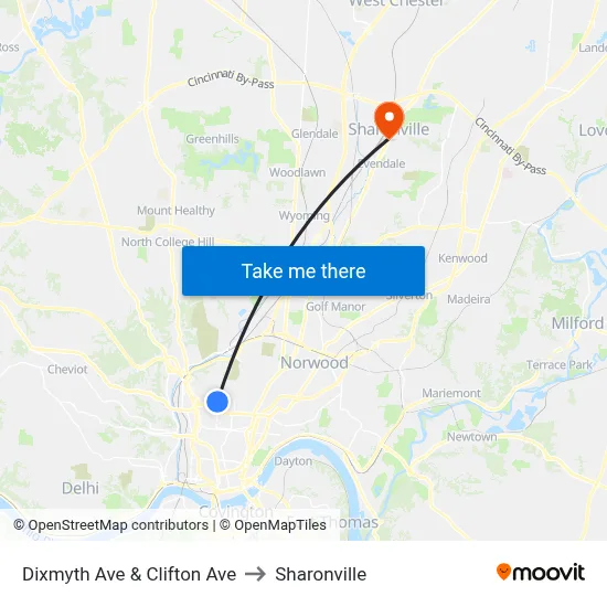 Dixmyth Ave & Clifton Ave to Sharonville map