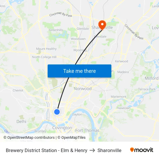 Brewery District Station - Elm & Henry to Sharonville map