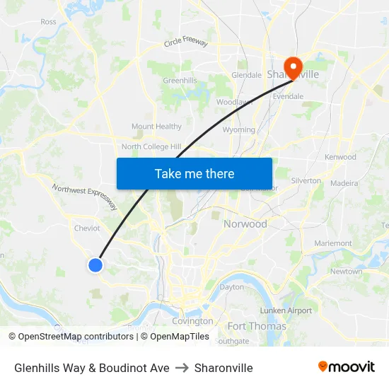 Glenhills Way & Boudinot Ave to Sharonville map