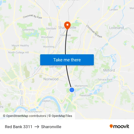 Red Bank 3311 to Sharonville map