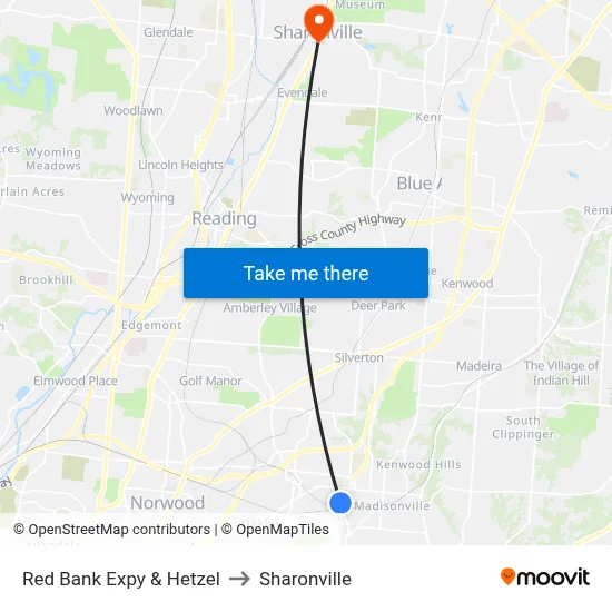 Red Bank Expy & Hetzel to Sharonville map