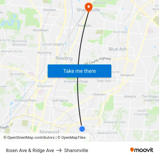 Ibsen Ave & Ridge Ave to Sharonville map