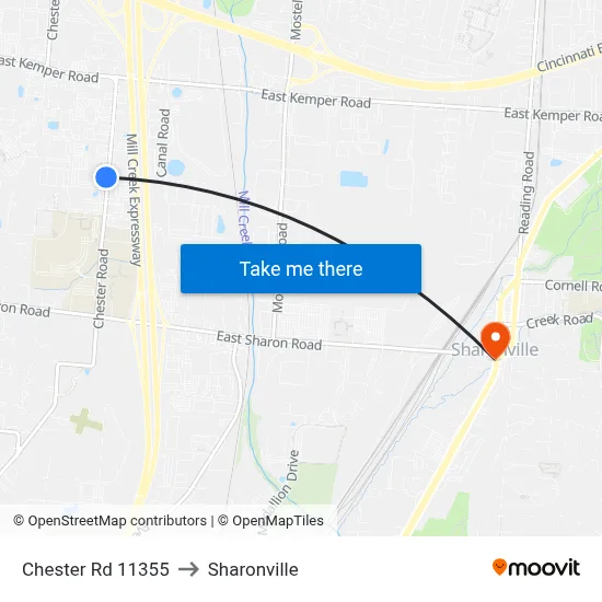 Chester Rd 11355 to Sharonville map