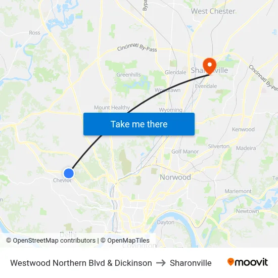 Westwood Northern Blvd & Dickinson to Sharonville map