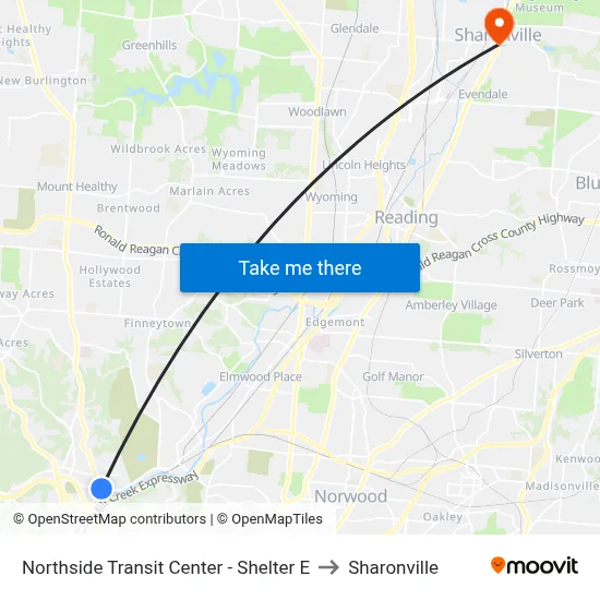 Northside Transit Center - Shelter E to Sharonville map