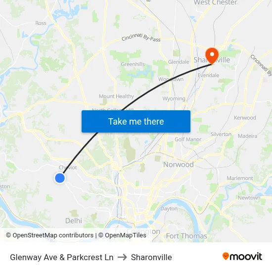 Glenway Ave & Parkcrest Ln to Sharonville map