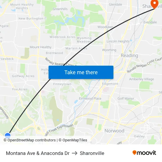 Montana Ave & Anaconda Dr to Sharonville map