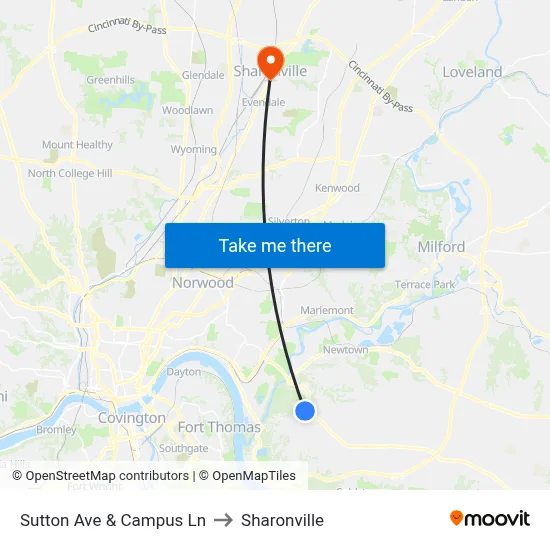 Sutton Ave & Campus Ln to Sharonville map