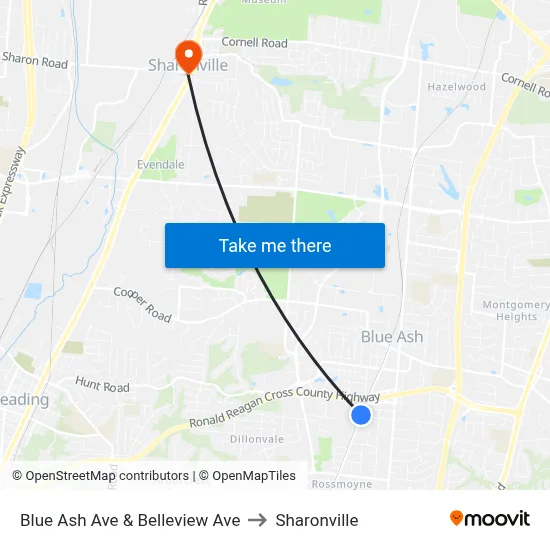 Blue Ash Ave & Belleview Ave to Sharonville map