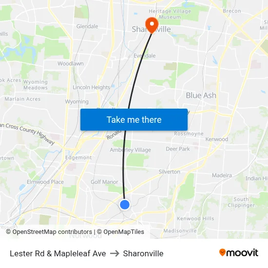 Lester Rd & Mapleleaf Ave to Sharonville map
