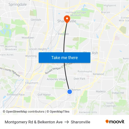 Montgomery Rd & Belkenton Ave to Sharonville map