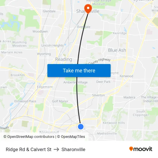 Ridge Rd & Calvert St to Sharonville map