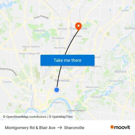 Montgomery Rd & Blair Ave to Sharonville map
