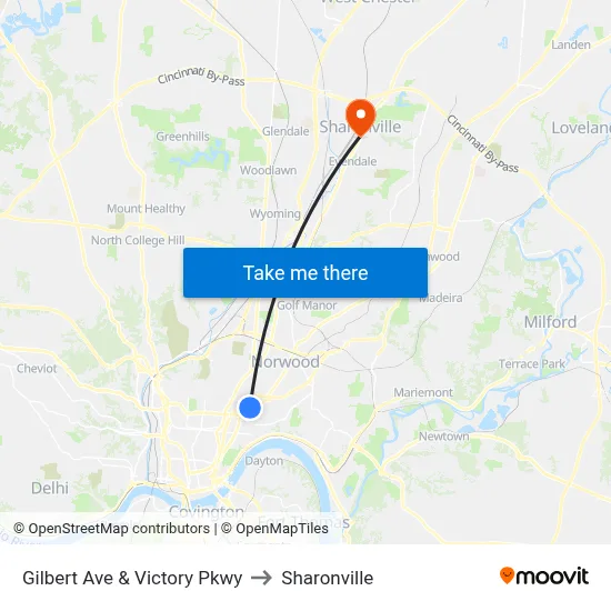 Gilbert Ave & Victory Pkwy to Sharonville map