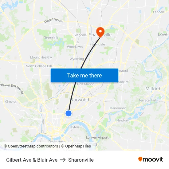 Gilbert Ave & Blair Ave to Sharonville map
