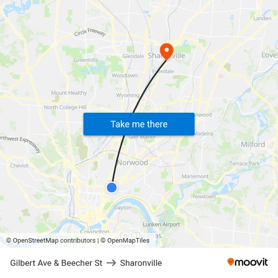 Gilbert Ave & Beecher St to Sharonville map