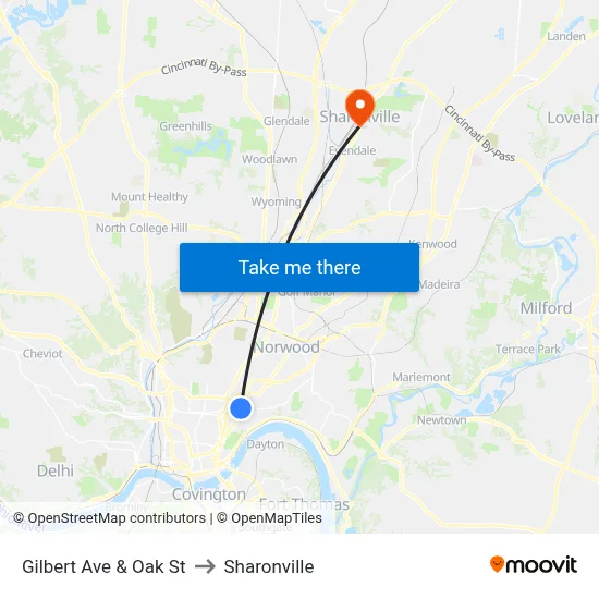 Gilbert Ave & Oak St to Sharonville map