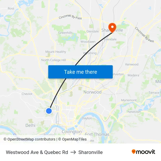 Westwood Ave & Quebec Rd to Sharonville map
