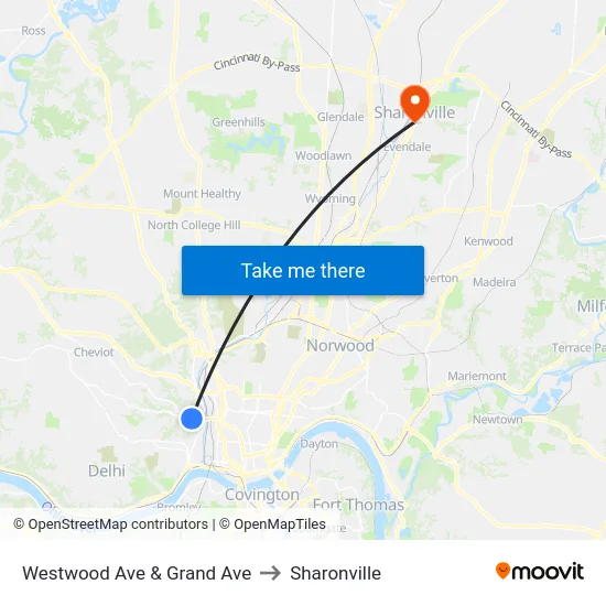 Westwood Ave & Grand Ave to Sharonville map