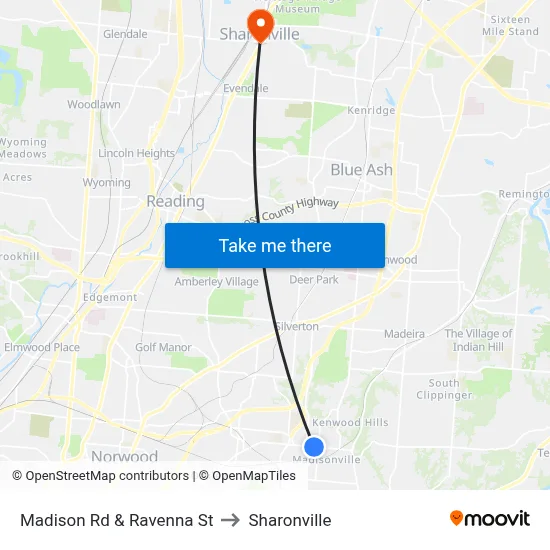 Madison Rd & Ravenna St to Sharonville map