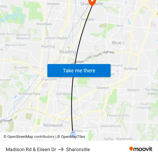 Madison Rd & Eileen Dr to Sharonville map