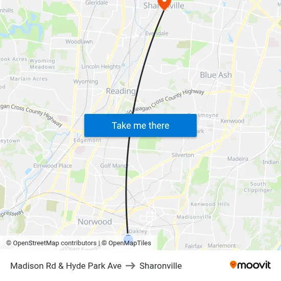 Madison Rd & Hyde Park Ave to Sharonville map