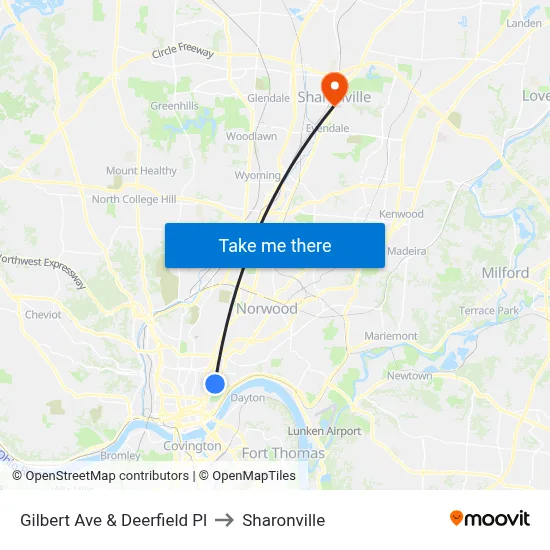Gilbert Ave & Deerfield Pl to Sharonville map