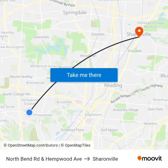 North Bend Rd & Hempwood Ave to Sharonville map