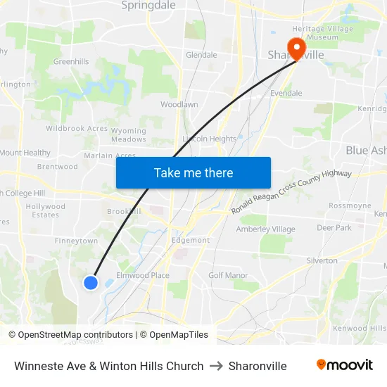 Winneste Ave & Winton Hills Church to Sharonville map
