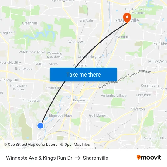 Winneste Ave & Kings Run Dr to Sharonville map