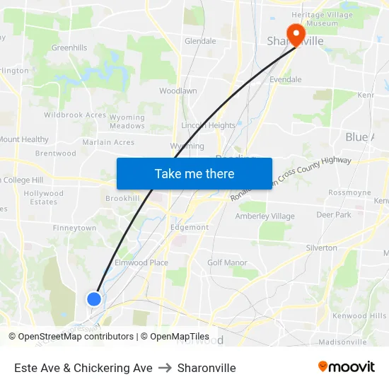 Este Ave & Chickering Ave to Sharonville map