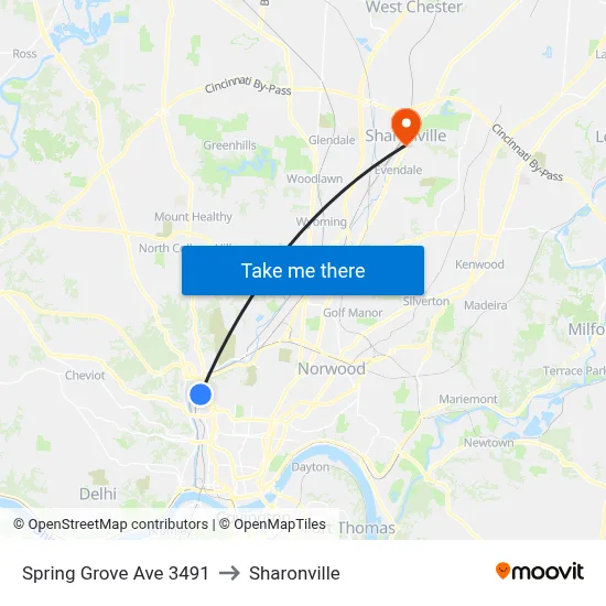 Spring Grove Ave 3491 to Sharonville map